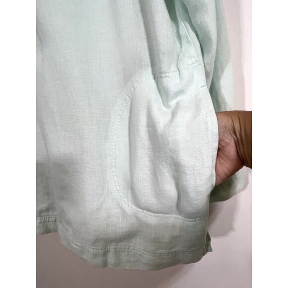 J.Jill Seafoam Green Long Sleeve 3 Button Tunic Jersey Lined Linen Pockets Small - Picture 4 of 11